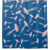 深いブルー海クラゲ模様 シャワーカーテン (正面)