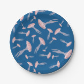 深いブルー海クラゲ模様 ペーパープレート (正面)