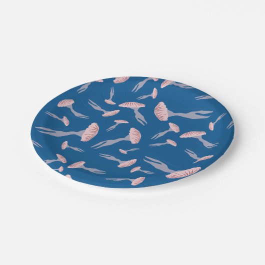 深いブルー海クラゲ模様 ペーパープレート (アングル)