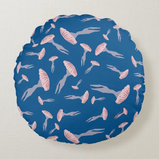 深いブルー海クラゲ模様 ラウンドクッション (正面)