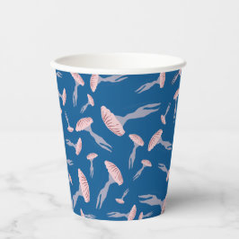 深いブルー海クラゲ模様 紙コップ