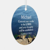 深いブルー海フォトクリスチャン聖書新年 メタルオーナメント (正面右)