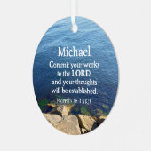 深いブルー海フォトクリスチャン聖書新年 メタルオーナメント (正面左)