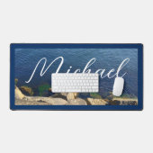 深いブルー海フォト名前をカスタムする デスクマット (キーボード&マウス)