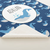 深いブルー海ホエールパターン名前をカスタムする シェルパブランケット (3/4)