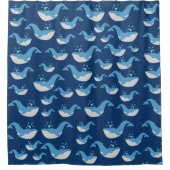 深いブルー海ホエールパターン シャワーカーテン (正面)