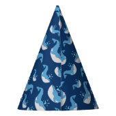 深いブルー海ホエールパターン パーティーハット (裏面)
