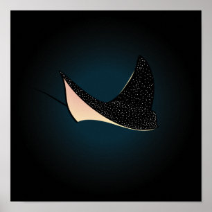 深いブルー海中スポテッドシーレイフィッシュ ポスター