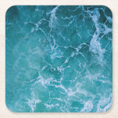 深いブルー海波 スクエアペーパーコースター (正面)