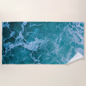 深いブルー海波 ビーチタオル (正面)