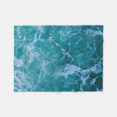 深いブルー海波 フリースブランケット (正面(横))