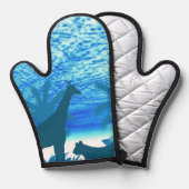 深いブルー海耐熱性オーブンミット 鍋つかみ (正面/裏面)