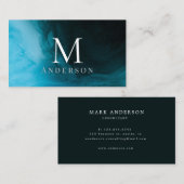 深いブルー男らしダブルモノグラム名刺 名刺 (正面/裏面)