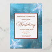 深いブルー結婚シー実在ホイル招待状 箔招待状 (正面)