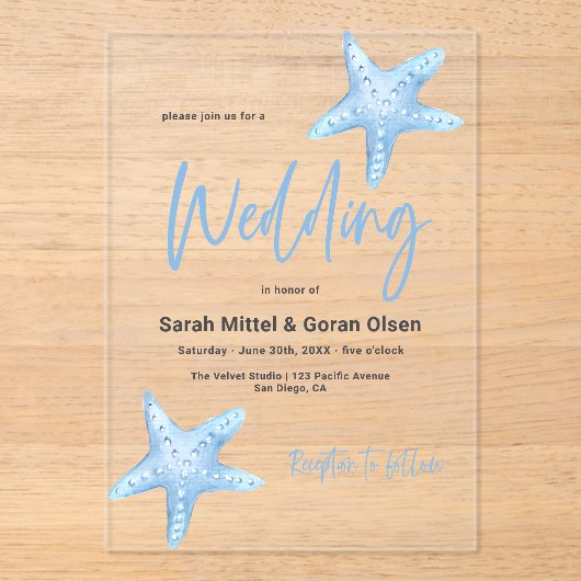 深いブルー結婚シー アクリル招待状 (正面)