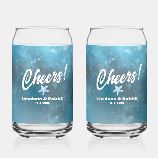 深いブルー結婚シー ガラス缶 (正面)