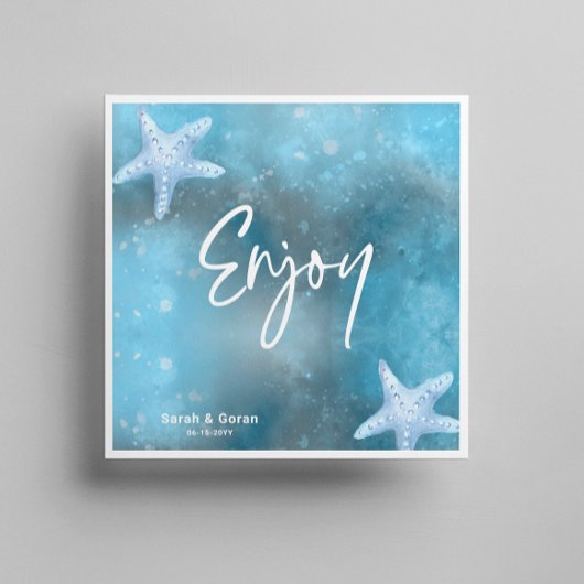 深いブルー結婚シー スタンダードカクテルナプキン