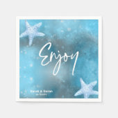 深いブルー結婚シー スタンダードカクテルナプキン (正面)