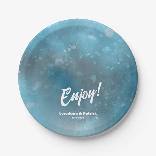 深いブルー結婚シー ペーパープレート (正面)