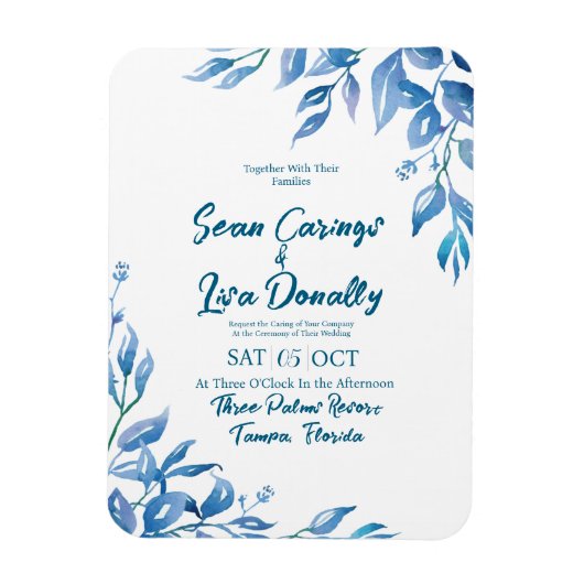 深いブルー結婚式招待状磁石 マグネット (縦)