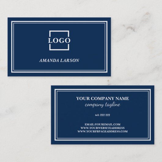 深いブルー背景及びホワイトフレーム名刺 名刺 (正面/裏面)