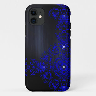深いブルー華美ダマスク iPhone 11 ケース