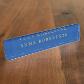 深いブルー金ゴールドプロフェッショナルトレンディーミニマリストシック デスクネームプレート (側面)