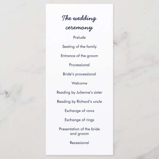 深いブルー銀河系結婚式プログラム プログラム (裏面)