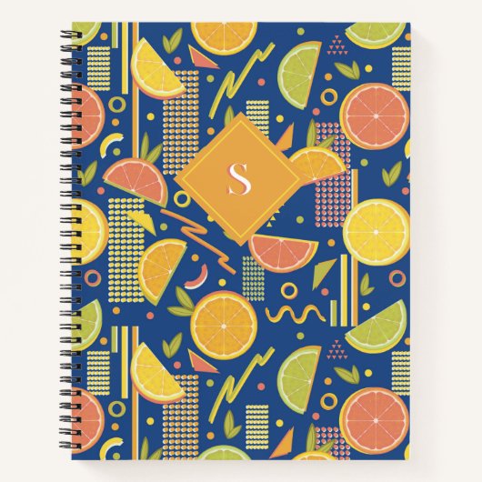 深いブルー80の柑橘類フルーツスライス ノートブック (正面)