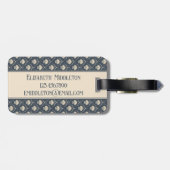 深いブルー&クリームシーシェルパターンモノグラム ラゲッジタグ (裏面横)