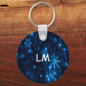 深いブルー&ブライトスノーフレークスラウンドキーチェーン キーホルダー (正面)