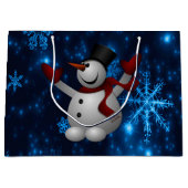 深いブルー&ブライトスノーフレーク雪だるまレット雪 ラージペーパーバッグ (正面)