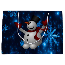 深いブルー&ブライトスノーフレーク雪だるまレット雪 ラージペーパーバッグ