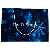 深いブルー&ブライトスノーフレーク雪だるまレット雪 ラージペーパーバッグ (裏面)