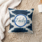 深いブルー&ホワイトしぼり絞り染めモノグラム名 クッション (ブランケット)