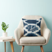 深いブルー&ホワイトしぼり絞り染めモノグラム名 クッション (椅子)