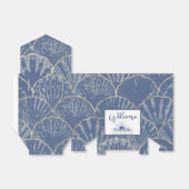 深いブルー&金ゴールドウォーターカラーシーシェルリボン フェイバーボックス (折り畳みなし)