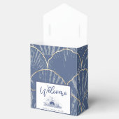 深いブルー&金ゴールドウォーターカラーシーシェルリボン フェイバーボックス (オープン)