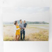 深いブルー&金ゴールドジョイクリスマスフォトホリデーカード 三つ折りクリスマスカード (内部最初)