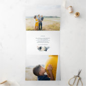 深いブルー&金ゴールドジョイクリスマスフォトホリデーカード 三つ折りクリスマスカード (内部)