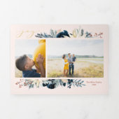 深いブルー&金ゴールドジョイクリスマスフォトホリデーカード 三つ折りクリスマスカード (カバー)