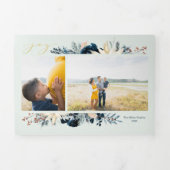 深いブルー&金ゴールドジョイクリスマスフォトホリデーカード 三つ折りクリスマスカード (カバー)