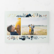 深いブルー&金ゴールドジョイクリスマスフォトホリデーカード