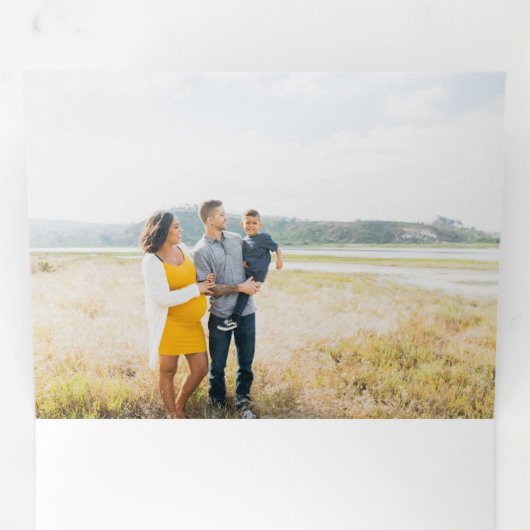 深いブルー&金ゴールドジョイクリスマスフォトホリデーカード 三つ折りクリスマスカード (内部最初)