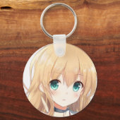 深いブロンドガールグリーンアイズアニメマンガ キーホルダー (正面)