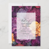 深いプラムとマリゴールド結婚フローラ 招待状 (正面)
