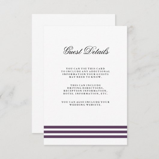深いプラムストライプな結婚式のゲストの詳細 エンクロージャーカード (正面/裏面)