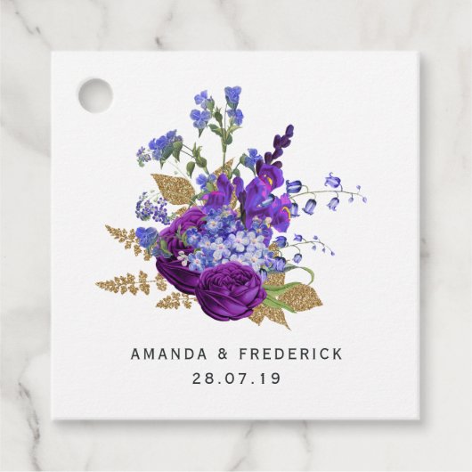 深いプラムパープルと金ゴールド結婚ズ フェイバータグ (正面)