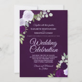 深いプラムパープル&ラベンダーボホバラズ結婚 招待状 (正面)