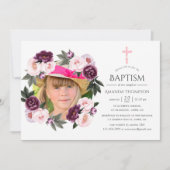 深いベルベットとブッシュピンクバプテスマまたは《キリスト教》洗礼式や命名式 招待状 (正面)